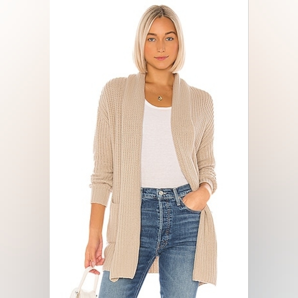 Revolve One Grey Day Alfred Draped Wool Blend Cardigan in Flax Medium NEW